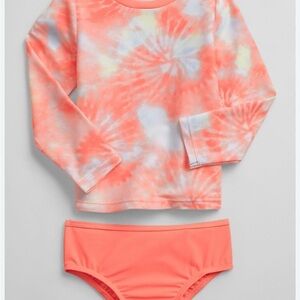 GAP Orange and White Rashguard Swim Set with Tropical Print